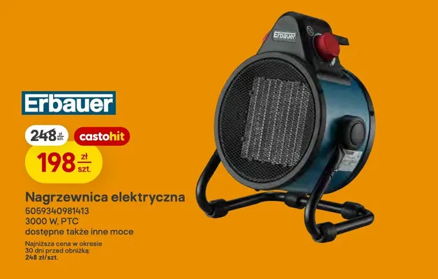 Nagrzewnica elektryczna Erbauer promocja w Castorama