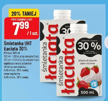 Śmietanka UHT Łaciata 30% promocja w POLOmarket
