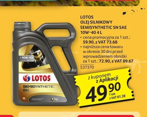 Olej silnikowy Lotos Semisynthetic SN 10W-40 promocja w Selgros
