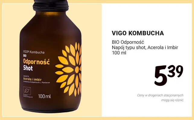 Napój typu shot Odporność acerola i imbir Vigo Kombucha promocja w Rossmann