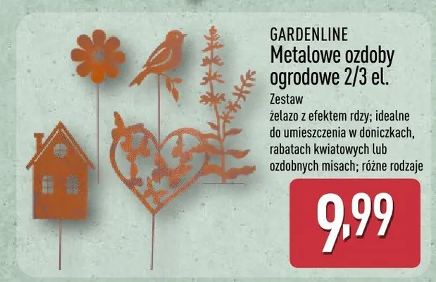 Metalowe ozdoby ogrodowe 2/3 el. Gardenline promocja w Aldi