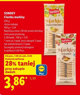 Ciastka markizy o smaku cytrynowym Sondey promocja w Lidl