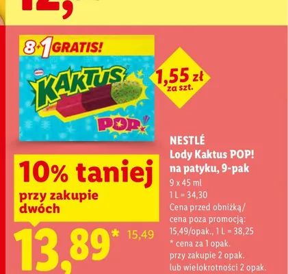 Lody Kaktus POP! na patyku Nestlé 9-pak promocja w Lidl