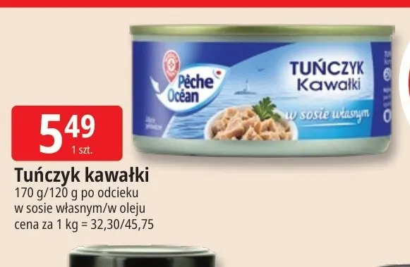 Tuńczyk kawałki w sosie własnym Pêche Océan promocja w Leclerc