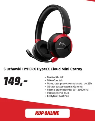 Słuchawki HyperX HyperX Cloud Mini czarny promocja w Media Markt