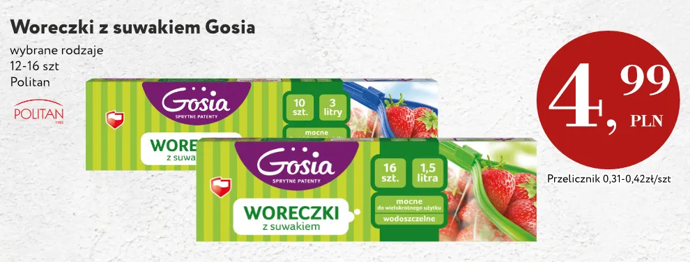Woreczki z suwakiem 1,5 l Gosia promocja w Market Point