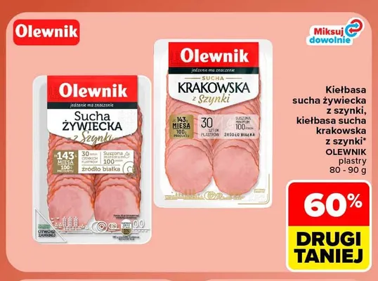 Kiełbasa sucha krakowska z szynki Olewnik promocja w Carrefour