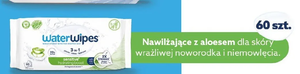 Chusteczki nawilżające z aloesem dla skóry wrażliwej noworodka i niemowlęcia WaterWipes promocja w Rossmann