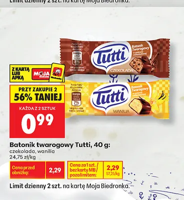 Batonik twarogowy Tutti czekolada promocja w Biedronka
