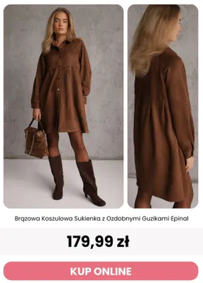 Brązowa koszulowa sukienka z ozdobnymi guzikami Epinal Renee promocja w Renee