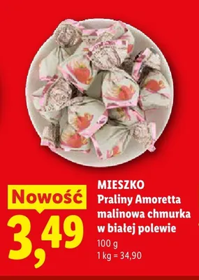 Praliny Amoretta malinowa chmurka w białej polewie Mieszko promocja w Lidl