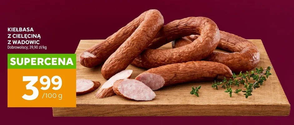 Kiełbasa z cielęciną z Wadowic Dobrowolscy promocja w Stokrotka