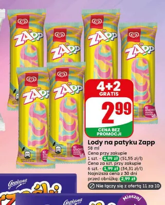Lody na patyku Zapp promocja w Dino