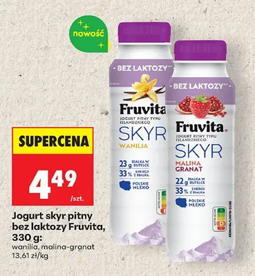 Jogurt skyr pitny bez laktozy Fruvita wanilia promocja w Biedronka