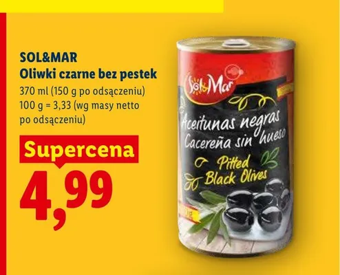 Oliwki czarne bez pestek SOL&MAR promocja w Lidl
