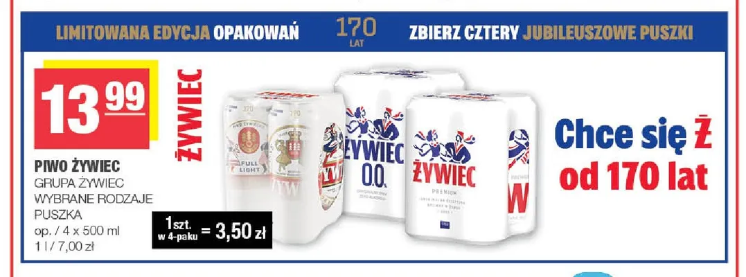 Piwo Żywiec 4-pak promocja w SPAR
