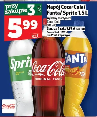 Napój Coca-Cola / Fanta / Sprite 1,5 L promocja w TOPAZ