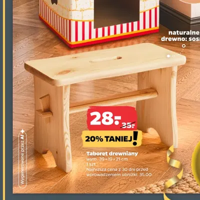 Taboret drewniany promocja w Netto