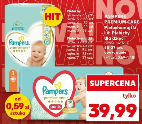 Pieluchomajtki dla dzieci Pampers Premium Care promocja w Kaufland