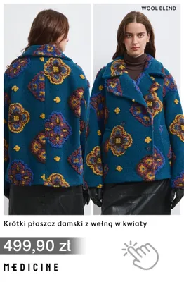 Krótki płaszcz damski z wełną w kwiaty Medicine promocja w Medicine