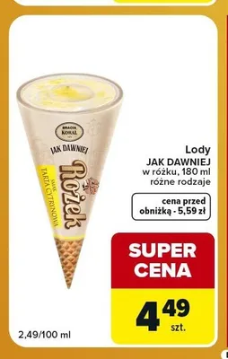 Lody Koral Jak Dawniej w rożku tarta cytrynowa promocja w Carrefour Express