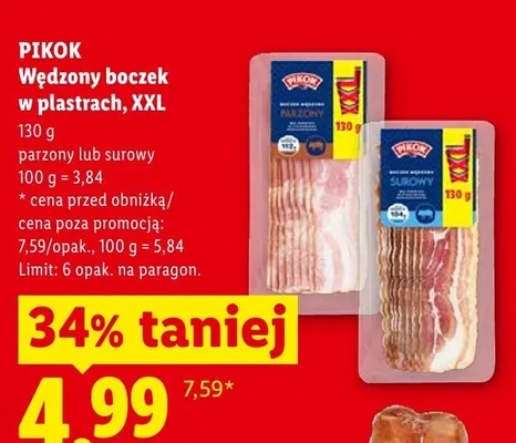 Wędzony boczek w plastrach surowy XXL Pikok promocja w Lidl