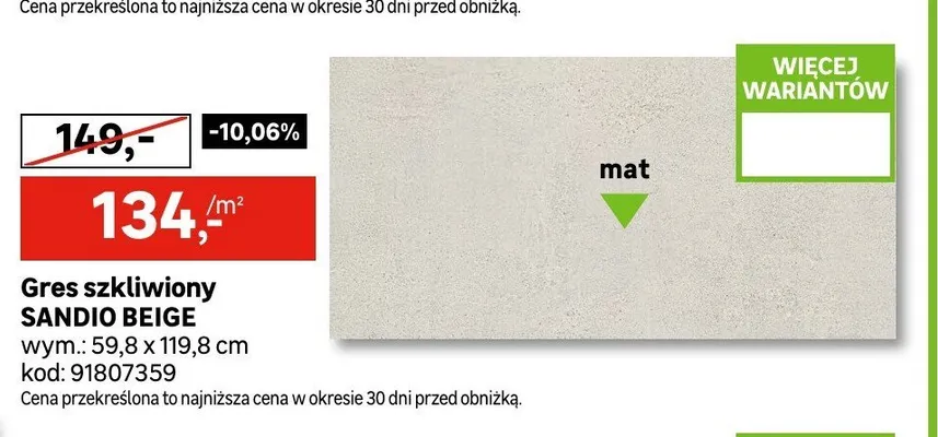 Gres szkliwiony Sandio Beige promocja w Leroy Merlin