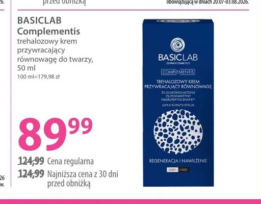Trehalozowy krem przywracający równowagę do twarzy Basiclab Complementis promocja w Hebe