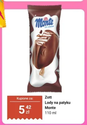 Lody na patyku Monte Zott promocja w Dino