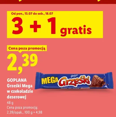 Wafel Grześki Mega w czekoladzie deserowej Goplana promocja w Lidl