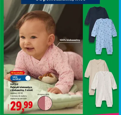 Pajacyki niemowlęce z biobawełny Lupilu 2-pak promocja w Lidl