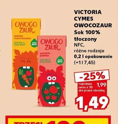 Sok tłoczony NFC Victoria Cymes Owocozaur jabłko marchewka 100% promocja w Kaufland