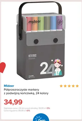Markery półprzezroczyste z podwójną końcówką Mideer 24 kolory promocja w Smyk