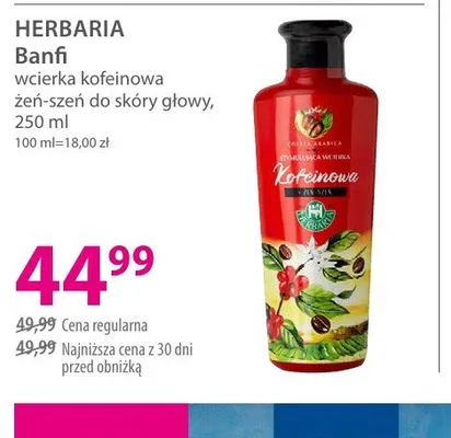 Wcierka do skóry głowy HERBARIA Banfi kofeinowa żeń-szeń promocja w Hebe