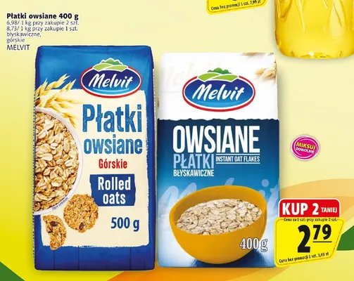 Płatki owsiane błyskawiczne Melvit promocja w Prim Market