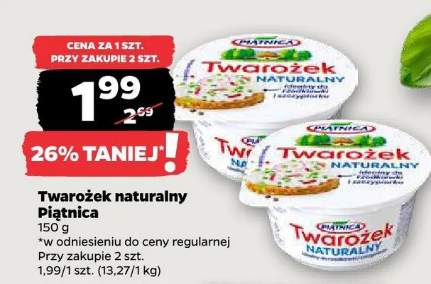 Twarożek naturalny Piątnica promocja w Netto
