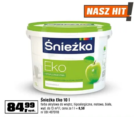 Farba Śnieżka Eko 10l promocja w OBI