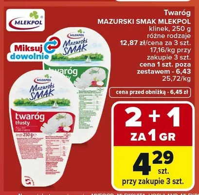 Twaróg MAZURSKI SMAK MLEKPOL klinek promocja w Carrefour Market