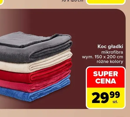 Koc gładki mikrofibra 150x200 cm promocja w Carrefour