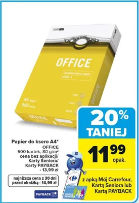 Papier do ksero A4 OFFICE 500 kartek, 80 g/m² promocja w Carrefour Market