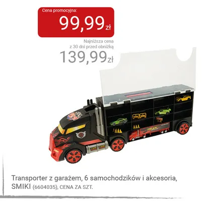 Transporter z garażem 6 samochodzików i akcesoria Smiki promocja w Smyk