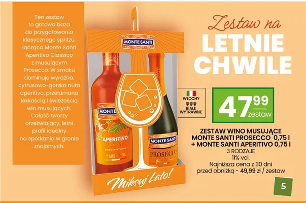 Zestaw wino musujące Monte Santi Prosecco + Monte Santi Aperitivo promocja w Twój Market