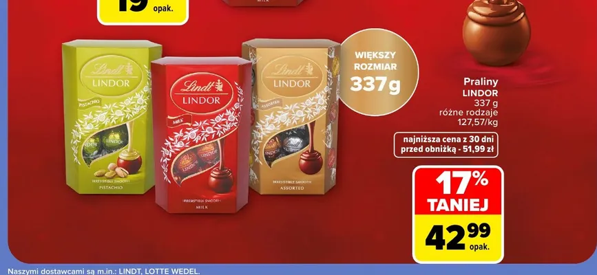 Praliny Lindor Milk Lindt promocja w Carrefour