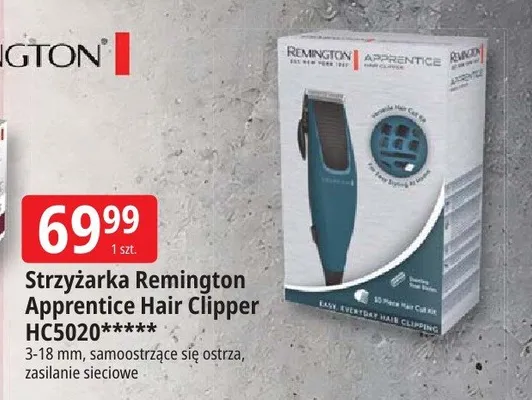 Strzyżarka Remington Apprentice Hair Clipper HC5020 3-18mm samoostrzące się ostrza zasilanie sieciowe promocja w Leclerc