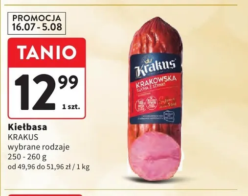 Kiełbasa krakowska sucha Krakus promocja w Intermarche