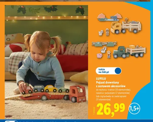 Pojazd drewniany z zestawem akcesoriów ciężarówka ze zwierzętami Lupilu promocja w Lidl
