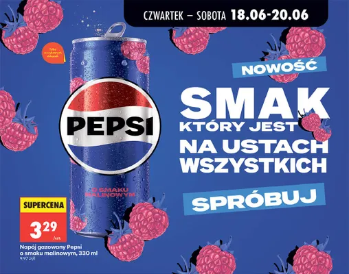 Napój gazowany Pepsi o smaku malinowym promocja w Biedronka
