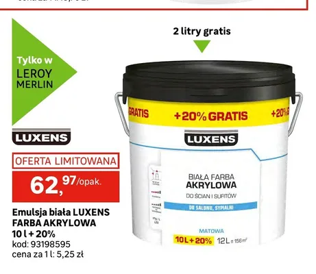 Emulsja biała Luxens Farba Akrylowa promocja w Leroy Merlin
