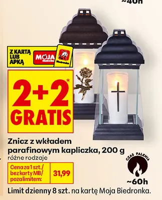 Znicz z wkładem parafinowym kapliczka promocja w Biedronka