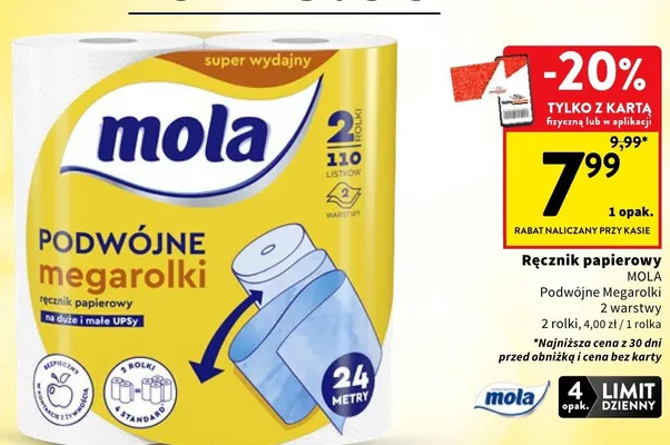 Ręcznik papierowy Mola Podwójne Megarolki promocja w Intermarche